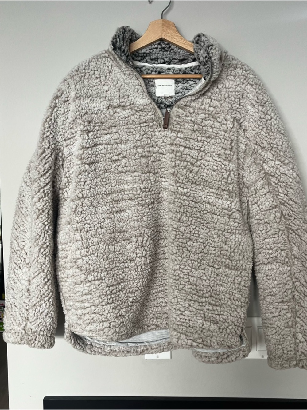 Thread & Supply Sherpa Quarter-Zip in Light Gray Taupe